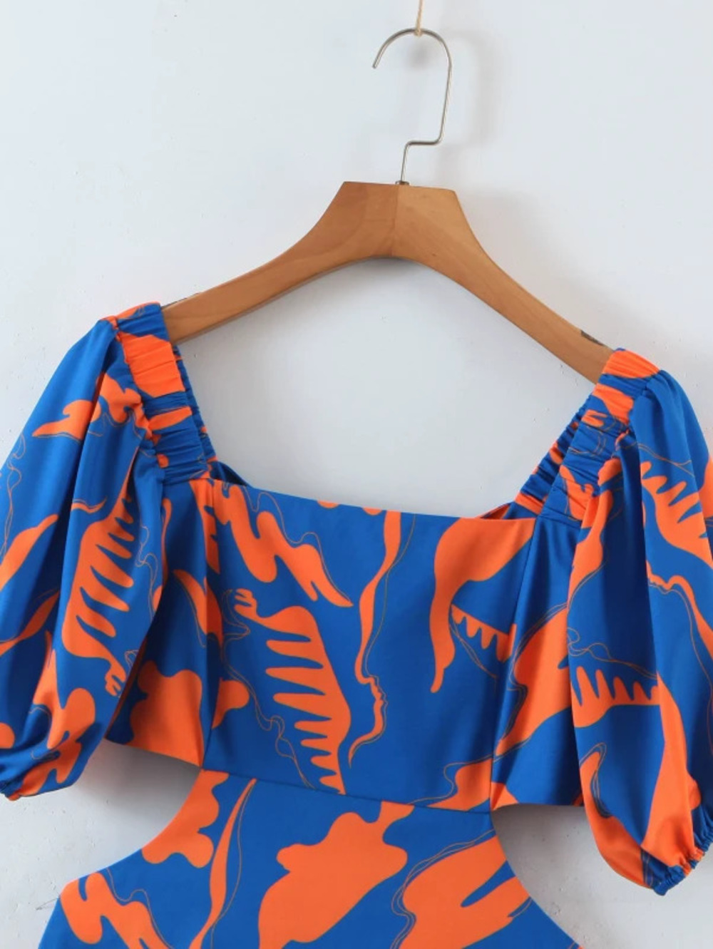 Blue Yellow Floral Print Dress